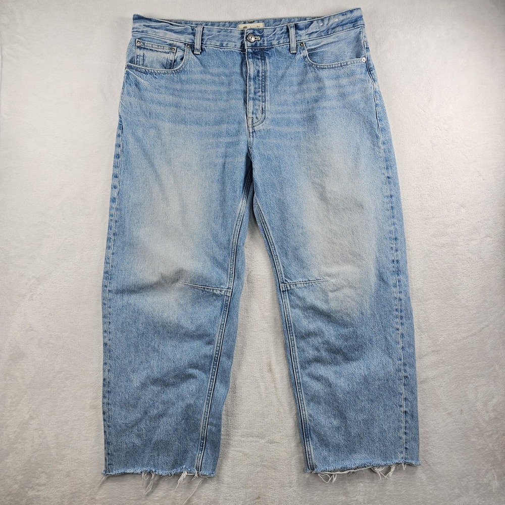 Madewell The Darted Barrel-Leg Jean Womens 32 Boho Distressed Raw Fray Hem Relax